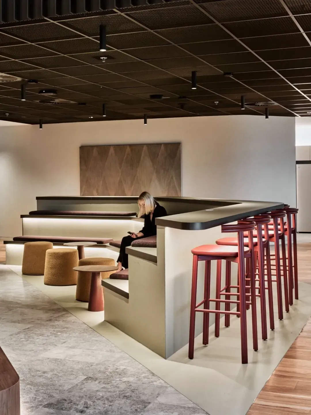 A commercial interior with stone, timber and carpet floor finishes, from Premrest’s website.